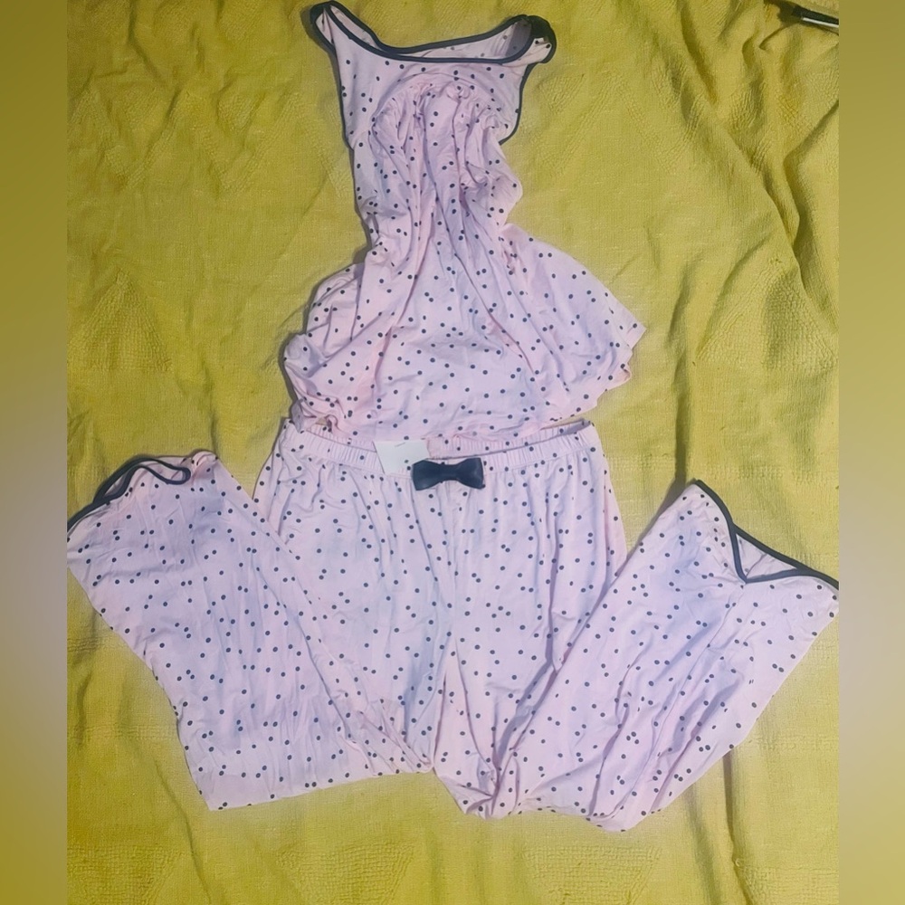 NWT KATE SPADE 2pc Soft Pink w/ Black Polka Dot Pajama Set - Picture 7 of 10